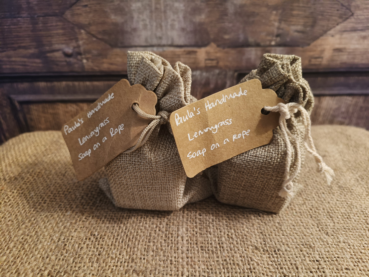 Lemongrass soap on a rope